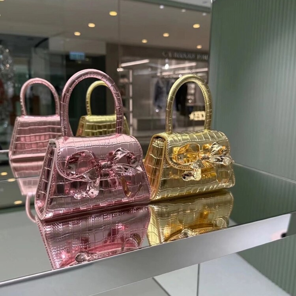 SELF-PORTRAIT - GOLD CROC MICRO BOW BAG